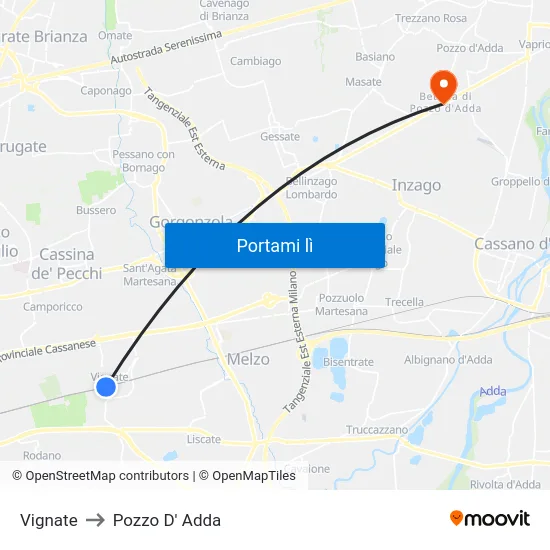 Vignate to Pozzo D' Adda map