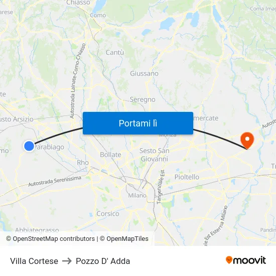 Villa Cortese to Pozzo D' Adda map