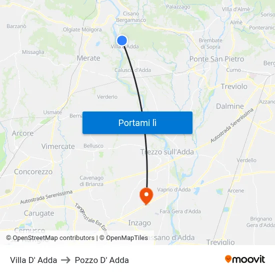 Villa D' Adda to Pozzo D' Adda map