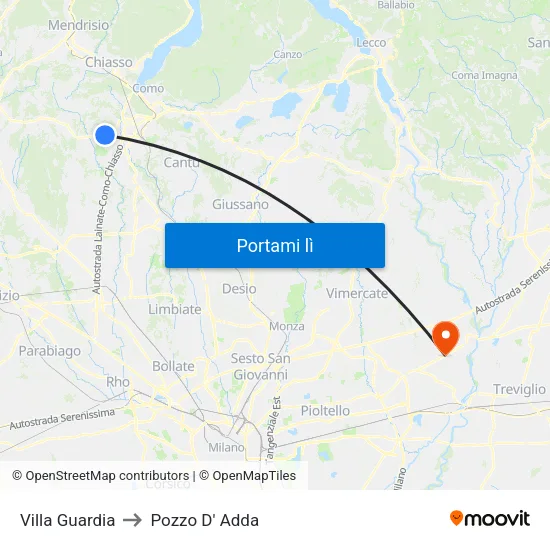 Villa Guardia to Pozzo D' Adda map
