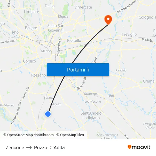 Zeccone to Pozzo D' Adda map