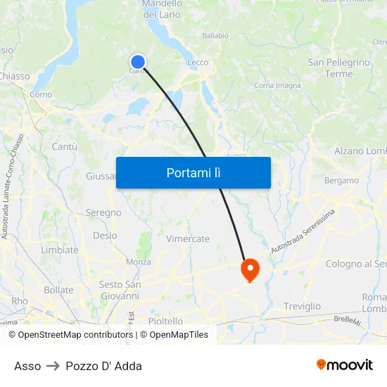 Asso to Pozzo D' Adda map
