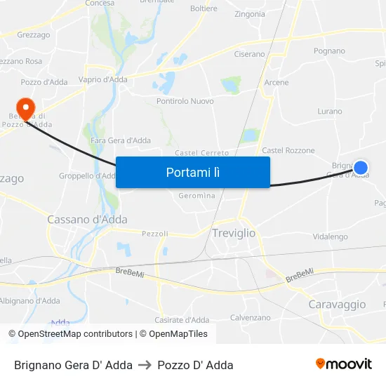 Brignano Gera D' Adda to Pozzo D' Adda map