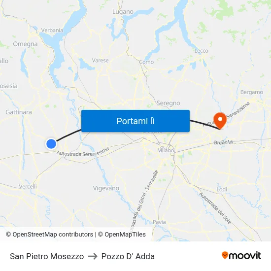 San Pietro Mosezzo to Pozzo D' Adda map