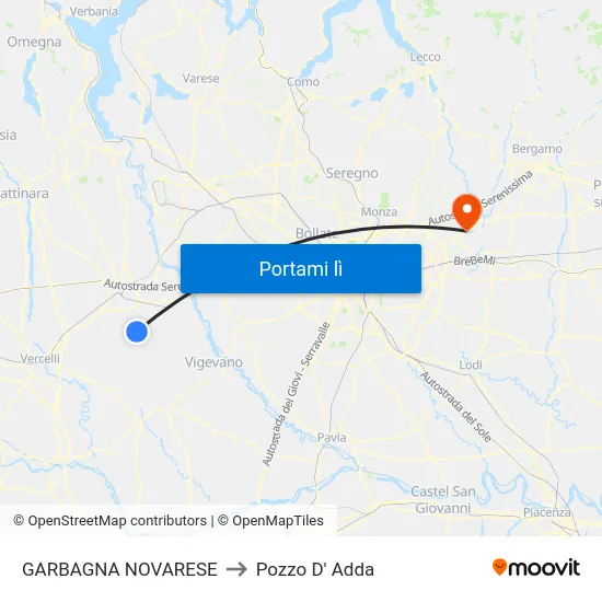 GARBAGNA NOVARESE to Pozzo D' Adda map