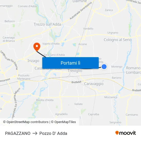 PAGAZZANO to Pozzo D' Adda map