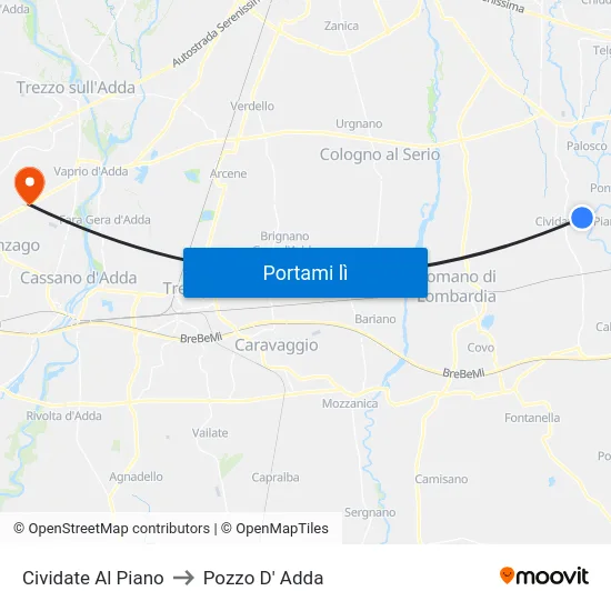 Cividate Al Piano to Pozzo D' Adda map
