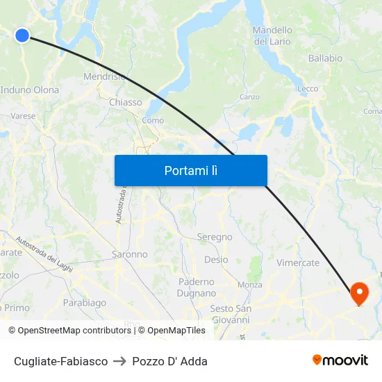 Cugliate-Fabiasco to Pozzo D' Adda map