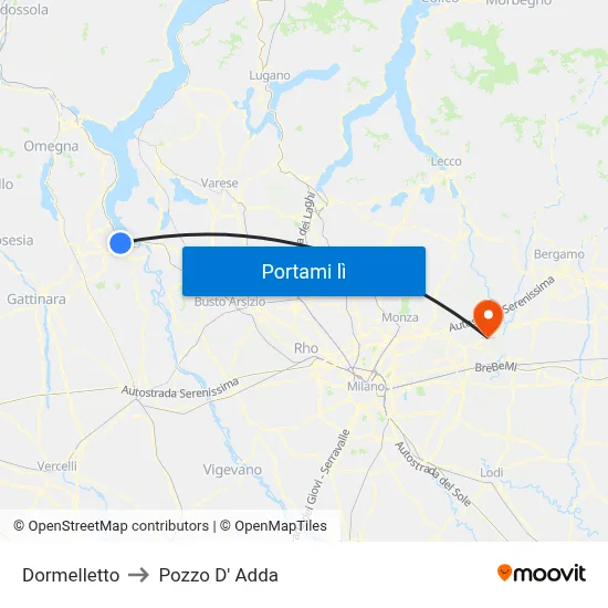 Dormelletto to Pozzo D' Adda map