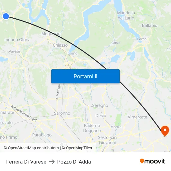 Ferrera Di Varese to Pozzo D' Adda map