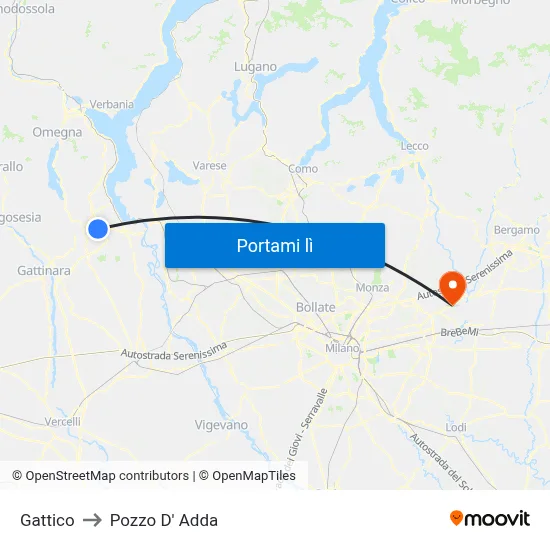 Gattico to Pozzo D' Adda map