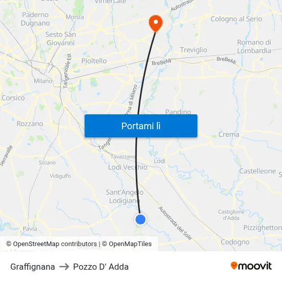 Graffignana to Pozzo D' Adda map