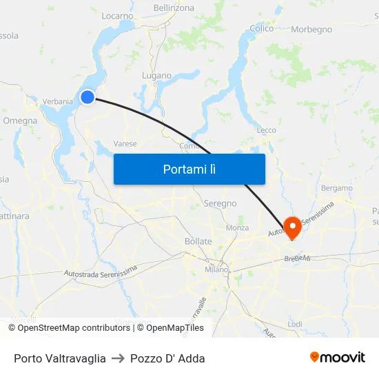 Porto Valtravaglia to Pozzo D' Adda map