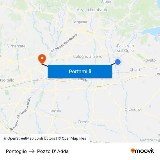 Pontoglio to Pozzo D' Adda map