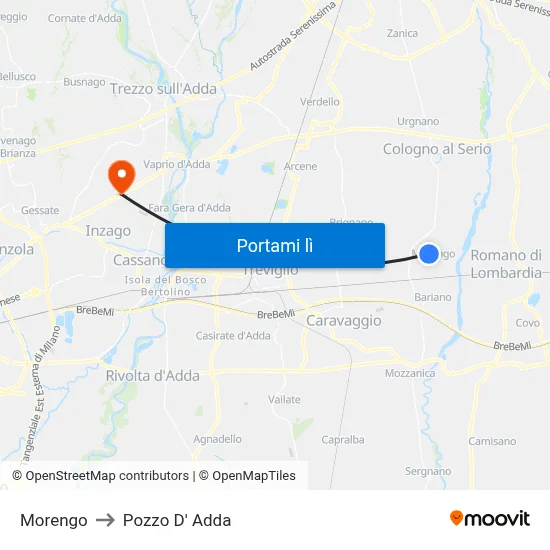 Morengo to Pozzo D' Adda map