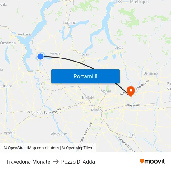Travedona-Monate to Pozzo D' Adda map