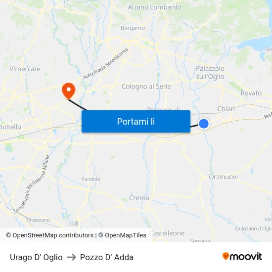Urago D' Oglio to Pozzo D' Adda map
