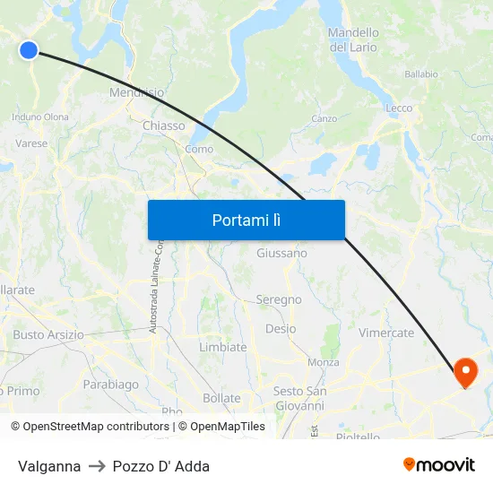 Valganna to Pozzo D' Adda map
