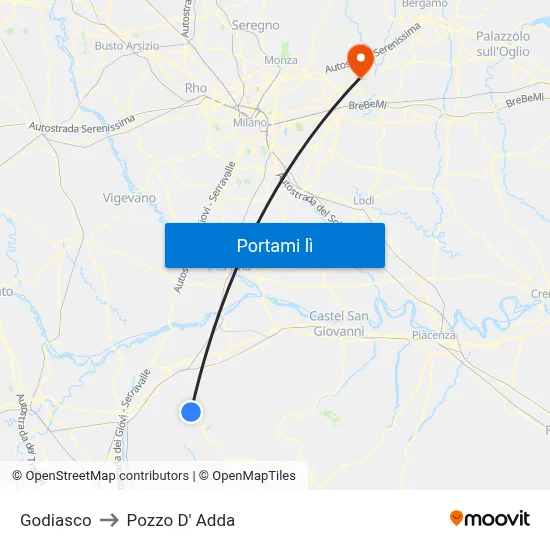 Godiasco to Pozzo D' Adda map