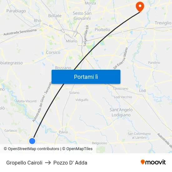 Gropello Cairoli to Pozzo D' Adda map