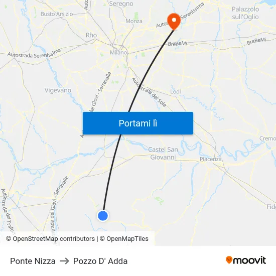 Ponte Nizza to Pozzo D' Adda map
