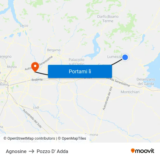 Agnosine to Pozzo D' Adda map