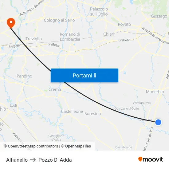 Alfianello to Pozzo D' Adda map