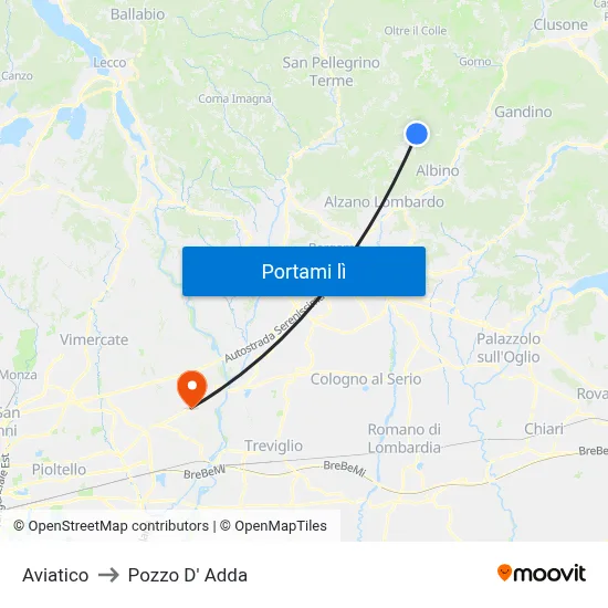 Aviatico to Pozzo D' Adda map
