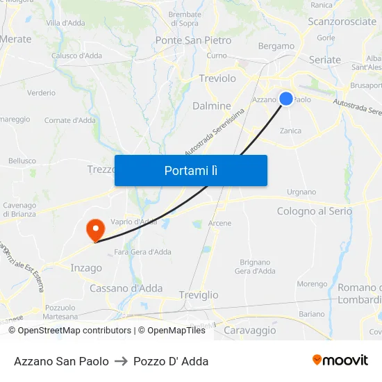 Azzano San Paolo to Pozzo D' Adda map