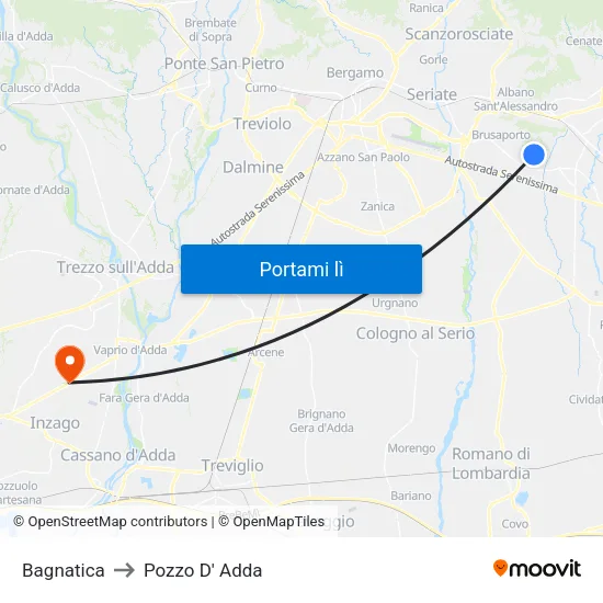 Bagnatica to Pozzo D' Adda map