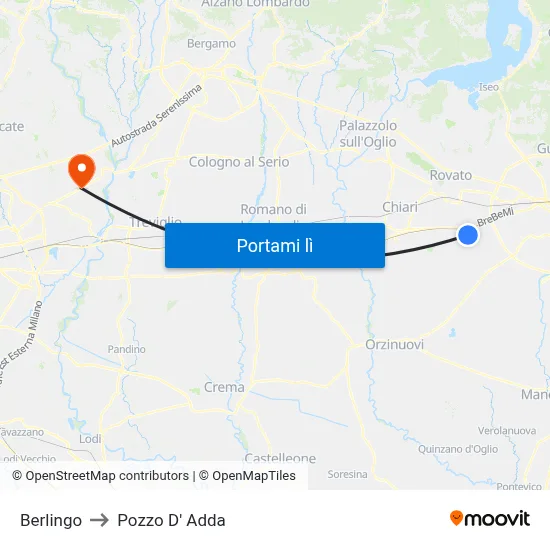 Berlingo to Pozzo D' Adda map
