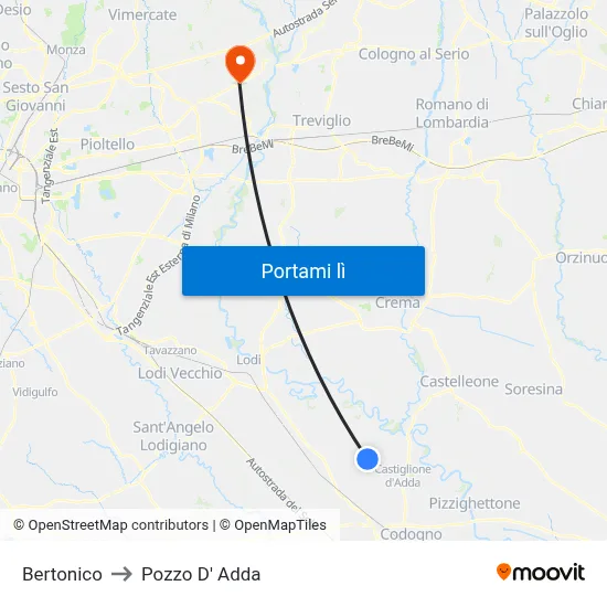 Bertonico to Pozzo D' Adda map