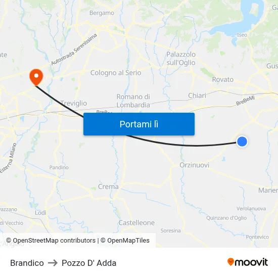 Brandico to Pozzo D' Adda map