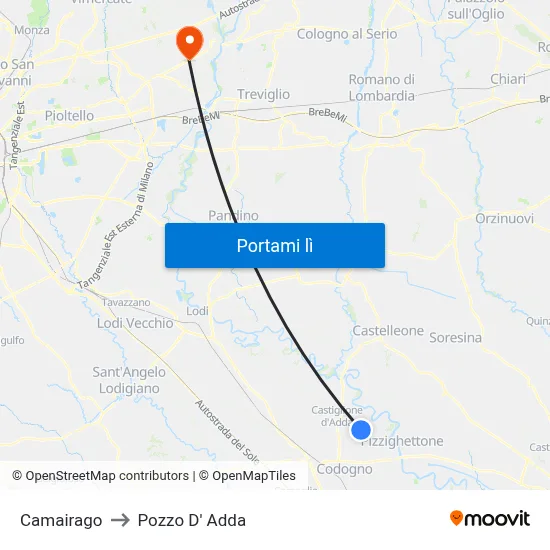 Camairago to Pozzo D' Adda map