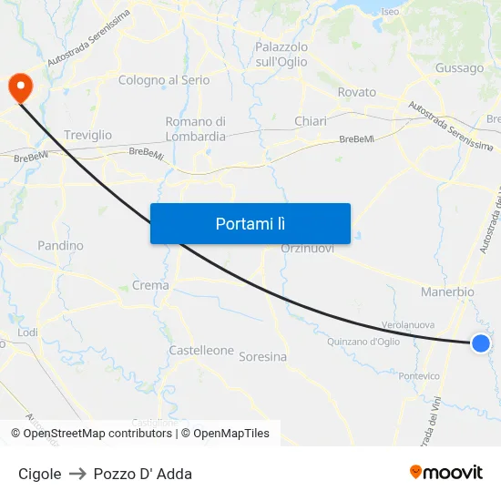 Cigole to Pozzo D' Adda map