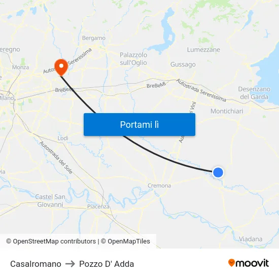 Casalromano to Pozzo D' Adda map