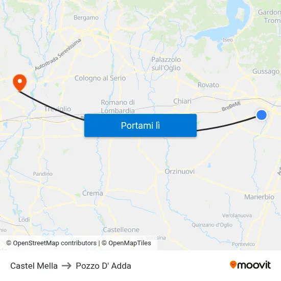 Castel Mella to Pozzo D' Adda map