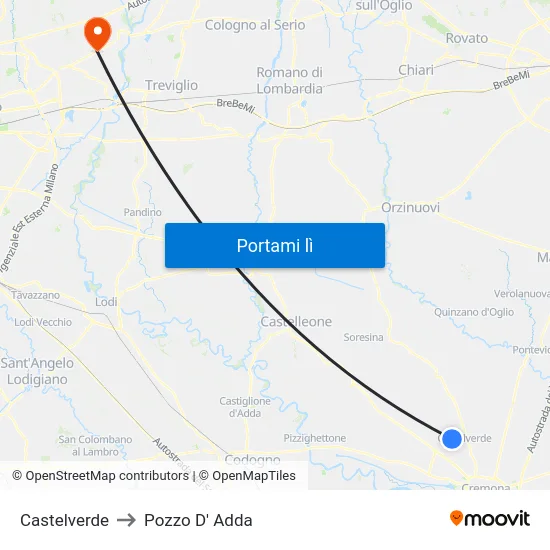 Castelverde to Pozzo D' Adda map