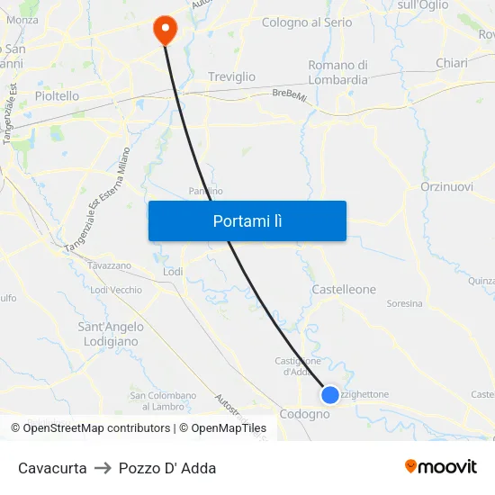 Cavacurta to Pozzo D' Adda map