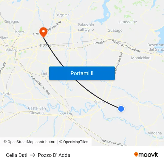 Cella Dati to Pozzo D' Adda map