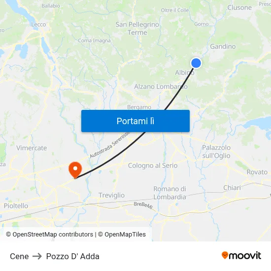 Cene to Pozzo D' Adda map