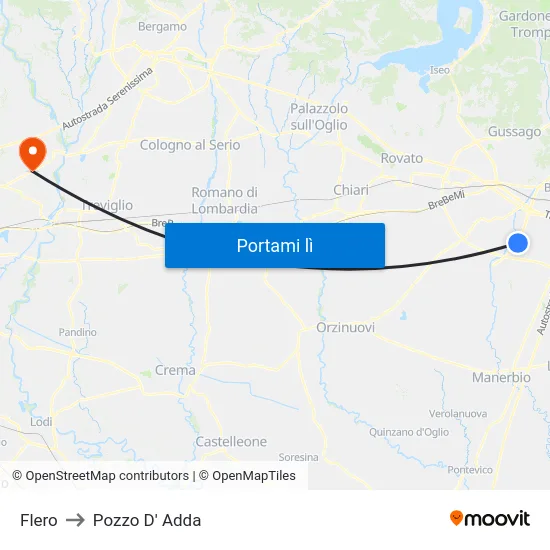 Flero to Pozzo D' Adda map