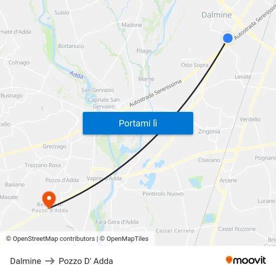 Dalmine to Pozzo D' Adda map