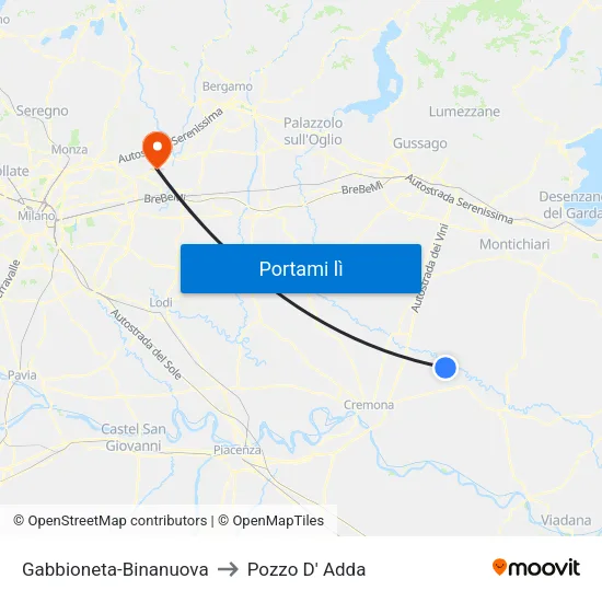 Gabbioneta-Binanuova to Pozzo D' Adda map