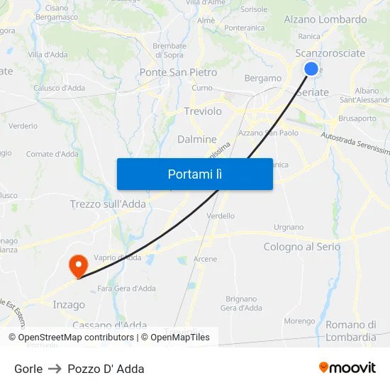 Gorle to Pozzo D' Adda map