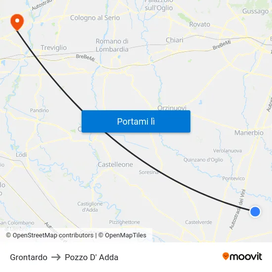 Grontardo to Pozzo D' Adda map