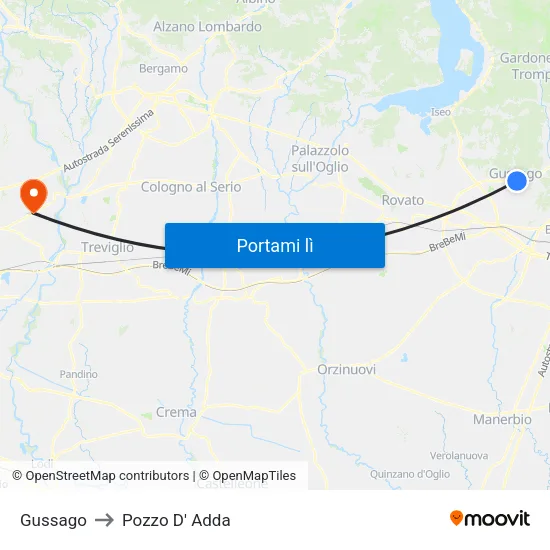 Gussago to Pozzo D' Adda map