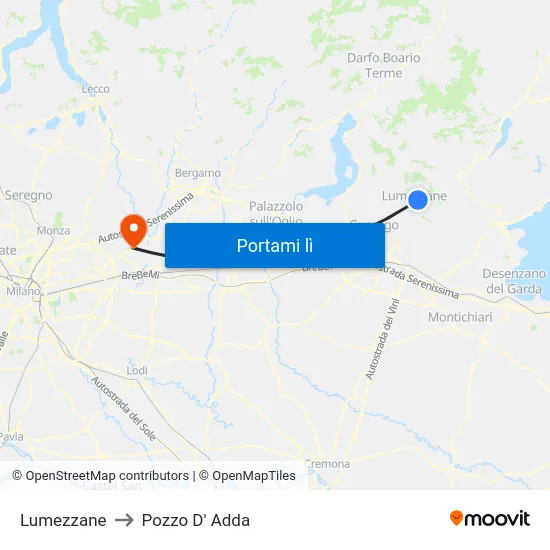Lumezzane to Pozzo D' Adda map