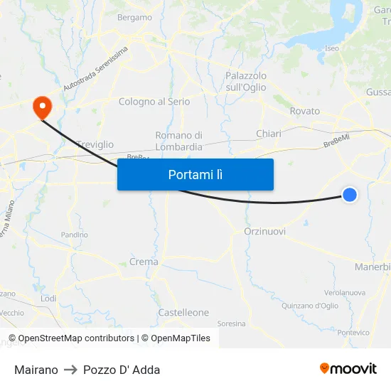 Mairano to Pozzo D' Adda map