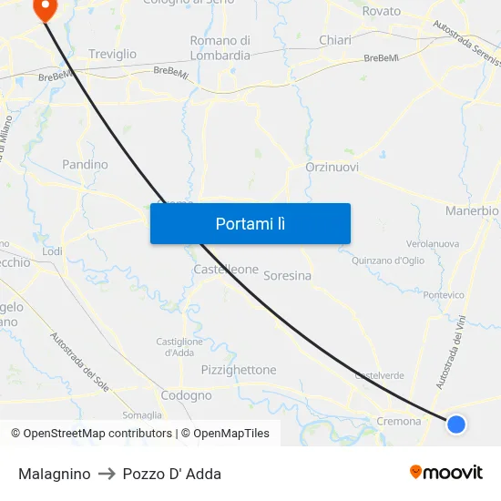 Malagnino to Pozzo D' Adda map